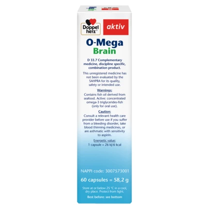 Illustration of the product packaging Doppelherz aktiv O-Mega Brain side view right